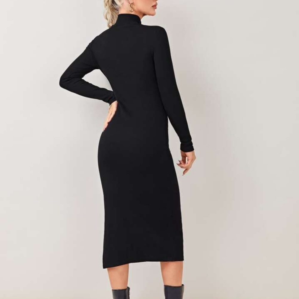 SHEIN Mock Neck Split Thigh Form Fitted Dress